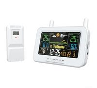 TDCuizent Weather Station with Sensor 6-in-1 Digital Weather Forecast Device with 7.5 Inch Color LCD Display Indoor Thermometer Hygrometer Barometer for Home Garden Office Monitoring(White UK)