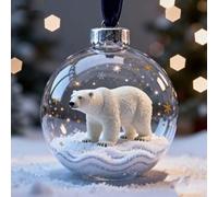 TDCuizent Wildlife Wonders Collection Glass Ornament 2.75in Handcrafted Animal Holiday Decoration Star Accents Sparkling Finish White Christmas Tree Wreath Festive Centerpiece(bear)