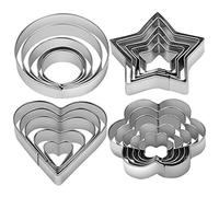 TDDL 20Pcs Cookie Cutter Set Stainless Steel Pastry Cutter 4 Shapes Biscuit Cutters Heart Shaped Star Round Flower Shape Cutter Mould for Fondant DIY Baking Scone Cutters