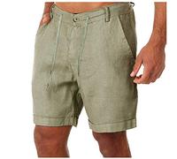 TDEOK Bermuda Shorts Men's 3-4 Stretch Linen Shorts Summer Chino Trousers Leisure Shorts Summer Sports Trousers with Pockets Regular Fit Jogging Bottoms Men's Shorts Outdoor Cargo Shorts, Green, M