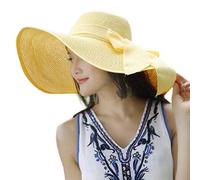 TDEOK Big Sun Wide Bowknot Hat Women Folding Beach Floppy Brim Brim Cap Hats Baseball Caps Cape Cod Winter Hat (Yellow, One Size)