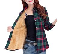TDEOK Checked Jacket Women's Lined Shirt Jacket Large Sizes Fleece Jacket Long Sleeve Lumberjack Jacket Warm Winter Jacket Checked Blouse Lined Checked Shirt Winter Blouse Casual Shirt Fleece Jackets,
