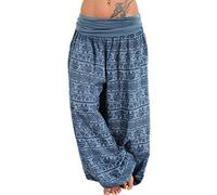 TDEOK Harem Trousers Women's Colourful Yoga Trousers Hippie Trousers Thin Boho Summer Trousers Aladdin Capri Trousers Lightweight Thin Boho Ethnic Flowers Beach Pump Trousers Leisure Trousers Sports