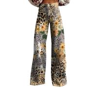 TDEOK Jeans Women's Black Holes Floral Patterned Pants Lightweight Loose Fit Casual Colourful Trousers Imitation Jeans Short Jeans Men, khaki, M
