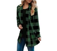 TDEOK Knitted Coat Women's Long Checked Large Sizes Knitted Cardigan Long Sleeve Sweater Oversized Leisure Jacket Without Buttons Knitted Cardigan Casual Long Knitted Jacket Elegant Transition Jacket
