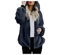TDEOK Ladies Thickened Overcoat Plus Size Solid Color Winter Long Sleeve Faux -Fuzzy Hoodie Outwear Coat with Zipper Womens Workout Jacket (Grey, XXXXL)