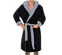 TDEOK Men's Bathrobe with Hood Fluffy Bathrobe for Men Dressing Gown Winter Warm Sauna Gown with Belt House Coat Long Men's Bathrobe Winter Warm Nightwear Spa Hotel Kimono, black, Small