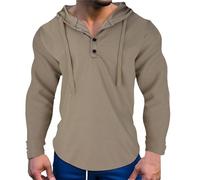 TDEOK Men's Hoodie Slim Fit Hooded Pullover Plain Hoodie Pullover Long Sleeve Sweatshirt Sports Jacket MTI Button Lightweight Fitness Jogging Jacket for Everyday Use Sports Club, khaki, XL