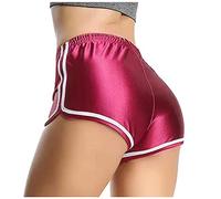 TDEOK Shiny Shorts Women's Satin Shorts Women's Sports Short Jogging Bottoms High Waist Summer Trousers Cycling Shorts Short Training Trousers Soft Underwear Running Gym Y2K Scrunch Summer Sexy Mini