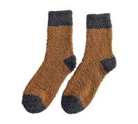 TDEOK Sleeping Socks Men's Thick Cuddly Socks Fluffy Patchwork House Socks Winter Warm Socks Fluffy Knitted Socks Plush Socks Bed Socks High Socks Winter Warm Socks Christmas, yellow, One size