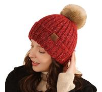 TDEOK Slip-on hat, crochet, multicoloured, women's hats, knitting, baseball hats, daughter, partner look, winter, red, One Size
