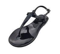 TDEOK Toe Post Mules Flat Shoes Fashion Mules Colourful Diamond Jelly Shoes PVC Women Flat Base Casual Beach Clear Crystal Sandals Clasp Swimming Shoes Water Shoes Women, black, 37 EU