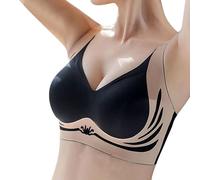 TDEOK Wireless Anti Sagging Bras for Women UK - Push-Up Bras Comfortable Full Coverage Ladies V Neck Padded Non Wired Seamless T Shirt Sports Bralettes Everydaybras Black