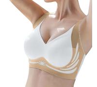 TDEOK Wireless Anti Sagging Bras for Women UK - Push-Up Bras Comfortable Full Coverage Ladies V Neck Padded Non Wired Seamless T Shirt Sports Bralettes Everydaybras White