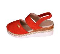 TDEOK Women Thick Sole Slant Heel Sandals Large Size Solid Color Round Casual Sandals Thick Sole Extra Wide Women Shoes, orange, 8.5 UK