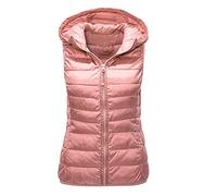 TDEOK Women's Down Vest with Hood Short Quilted Vest Lightweight Down Jacket Sleeveless Hooded Vest Large Size Outdoor Vest Warm Portable Sleeveless Winter Jacket Windproof Quilted Jacket, red, M