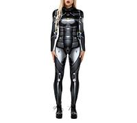 TDEOK Women's Turtleneck Simulation 3D Print Robot Zip Bodysuit Full Body Suit Halloween Costume Mother of the Bride Trouser Suit for Wedding (Black, S)