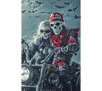 TDFERAN 40 x 50 cm Diamond Painting Ghost Motorcycle Skeleton Diamond Painting Couple Roses Ghost Painting Art Motorcycle Skull Stitch Cross Killer Decorations for Home Leisure and Hobbies