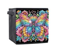 TDFERAN Diamond Folding Storage Basket 26 x 25 cm for Clothes, Toys, Tools, Wardrobe Clothes Organiser Diamond Painting Fluorescent Butterfly Fabric Storage with Bathroom