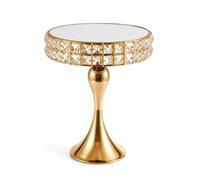TDHLW Gold Cake Stand with Mirror Top, Crystal Pedestal Dessert Display