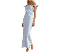 TDHLW Women's Elegant Sleeveless Off Shoulder Maxi Dress, Strapless Tube Fitted Sexy Cocktail Satin Homecoming Dresses,Light Blue,S