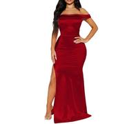 TDiooCor Womens Formal Party Dresses Ruffle High Slit Sexy Evening Curvy Wrap Long Black Dresses, Winered, M