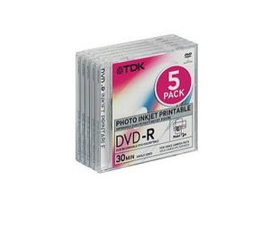 TDK 8cm DVD-R photo inkjet printable 30 minute - 5 disc pack with jewel cases IJP