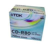 TDK CD-R 80 10 PACK 80MIN / 700MB / 52x - CD-R80JCA - Recordable Blank CDR Discs