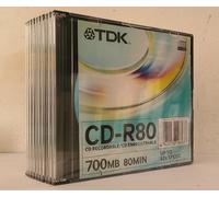 TDK CD-R 80 Data / 10 PACK / 80MIN / 700MB / 52x Slim line Recordable CDR Discs
