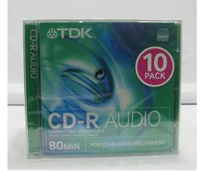 TDK CD-R AUDIO 80 Min. Pack Of 10 Discs & Jewel Cases. CD-RX80JCA10P. NEW/SEALED