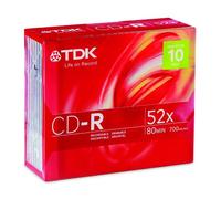 TDK CD-R80M10 CD-R Data 80 Minute, 700MB, 52x (10-Pack with Slim Jewel Case)