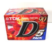 TDK D90 Normal Position IECI/Type I Blank Audio Cassette Tapes Sealed x 5 Pack