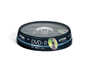 TDK DVD+R47CBED10-20 DVD+R 16x 10 Pack Cakebox
