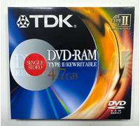 TDK DVD-RAM 4.7GB TYPE II REWRITABLE. SINGLE SIDED DISC. ( PACK OF 5 )