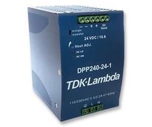 TDK LAMBDA DPP240-24-1 AC/DC DIN Rail Power Supply, Active PFC, Adjustable, Fixed, 93 V, 264 V, 240 W, 24 V, 10 A