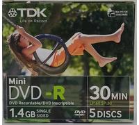 TDK MINI DVD-R DVD-R14JCEC / 5 PACK /VIDEO CAMCORDER HANDY CAM 8cm Discs - NEW