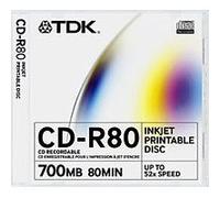 TDK Printable CD-R 700 MB ( 80min ) 52x - ink jet printable surface - jewel case - storage media