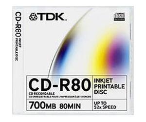 TDK Printable CD-R 700 MB ( 80min ) 52x - ink jet printable surface - jewel case - storage media