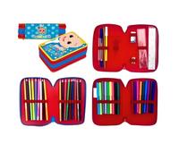 TDL CoComelon 45 Piece Triple Compartment Triple Zip Filled Pencil Case