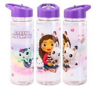TDL Gabby's Dollhouse 650ml BPA-Free Pink Plastic Sports Bottle with Flip Straw Lid - Kids Hydration Bottle for School, Sports, and Everyday Use