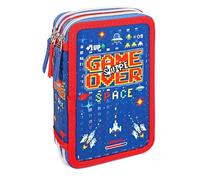 TDL Game Over Pencil Case 45 pcs Pre-Filled 3 Layers Kids Boys Pouch with Multi Compartments