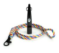 TDL Gun Dog Training Whistle with Lanyard - Dog Whistle with Loud, Solid Tone & Far Reaching Sound - Ideal High-Frequency Long-Distance Dog Recall Whistle for Most Breeds - Black with Rainbow Rope
