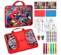 TDL Marvel Spider-Man Kids Travel Desk Set, Colouring & Stickers, Art Set | 22-piece set: crayons, markers, sheets, stickers, stamps, stencils. Fold-out lap desk. Ages 3+. Officially licensed Marvel.