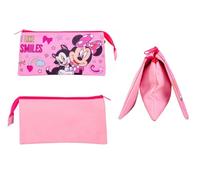 TDL Minnie Mouse Triple Pouch Rectangular Pencil Case Set, Pink, I Like Smiles Theme