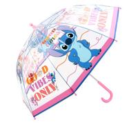 TDL Official Disney Stitch Kids Umbrella - Licensed Lilo & Stitch Children’s Clear Dome Rain Umbrella with Angel - Pink Curved Handle, 75 cm Canopy