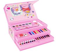 TDL Peppa Colouring Stationery Set with Carry Case & Handle - Kids Pig Character Art Craft Box with Paint Cakes, Crayons, Felt Tips, Pencils, Colouring Book & Accessories - Creative Gift for Kids