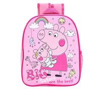 TDL Peppa Pig Girls Backpack - “Big Sisters Are the Best” Official Peppa Pig School Bag with Peppa & Evie- Pink Toddler & Preschool Rucksack with Side Mesh Pocket