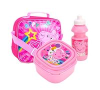 TDL Peppa Pig Pink Happy Girls Insulated 3 Piece Lunch Bag, Sandwich Box & Bottle Set for School & Travel