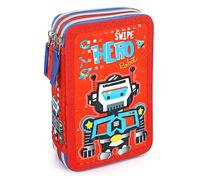 TDL Robot Pencil Case 45 pcs Pre-Filled 3 Layers Kids Boys Pouch with Multi Compartments