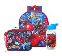 TDL Spiderman Backpack, Insulated Lunch Bag and Water Bottle Bundle for Kids - 3-Piece School Set Featuring Spider-Man, Venom, and Carnage - Blue & Red - Ideal for Toddlers and Pre Schoolers